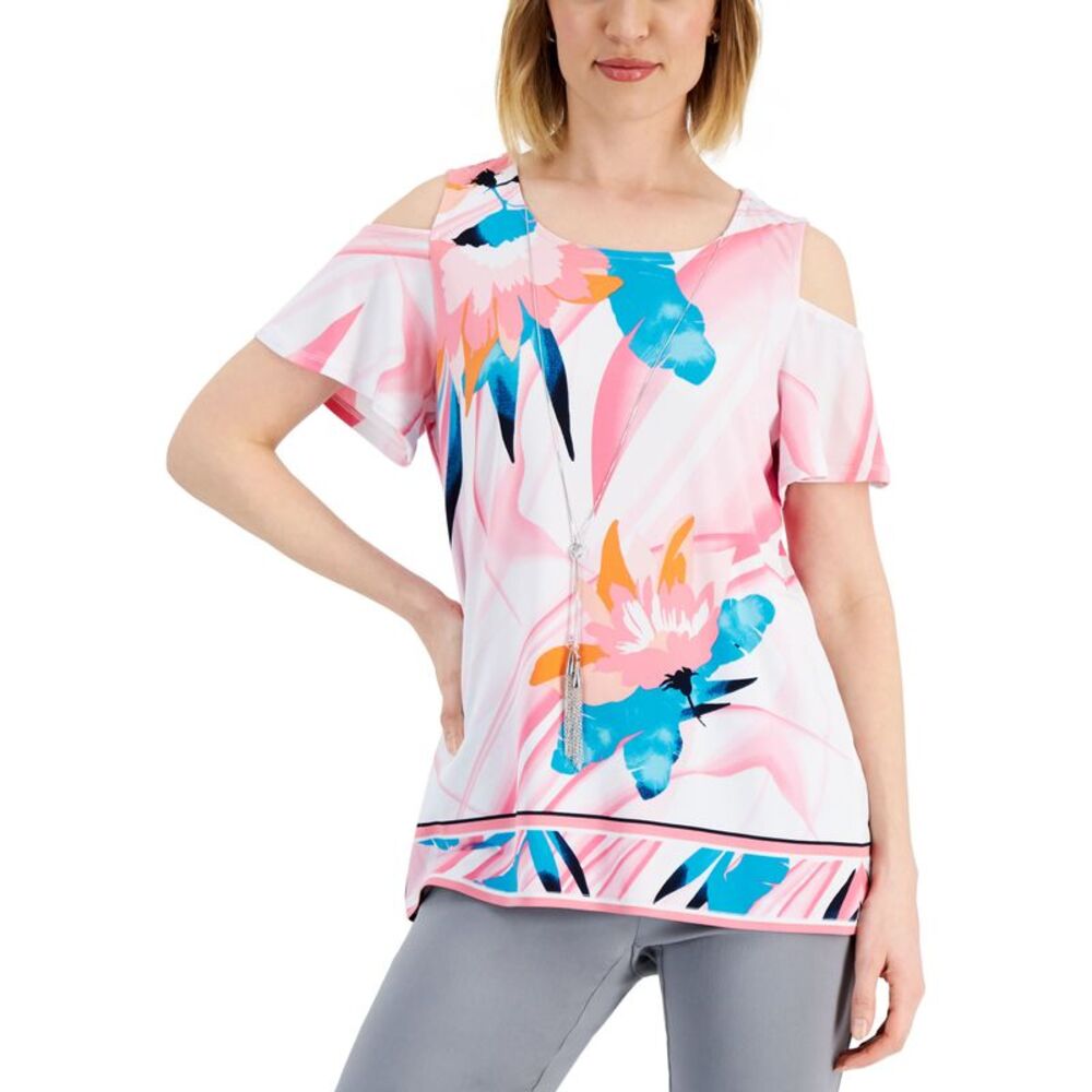 JM Collection Petite Printed Cold-Shoulder Tunic